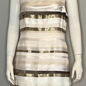 Alice + Olivia Ivory Multi 100% Silk Tiered Ribbon Dress SZ 12 EXQUISITE